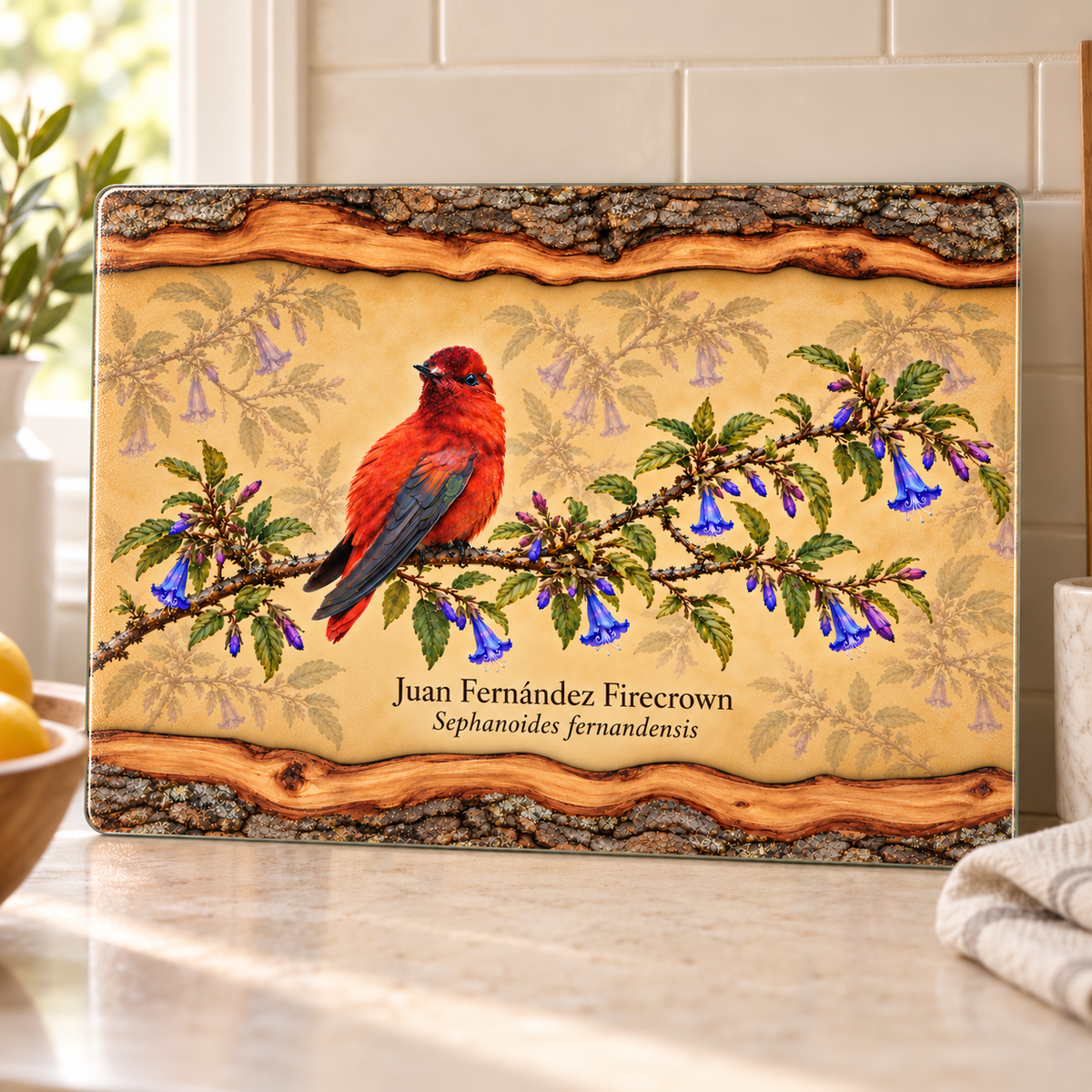 Juan Fernández Firecrown Glass Cutting Board with Juan Bueno Tree