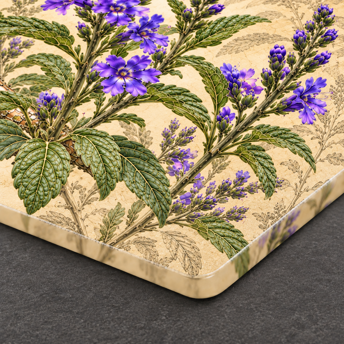 Black-crested Coquette Glass Cutting Board with Stachytarpheta Flowers