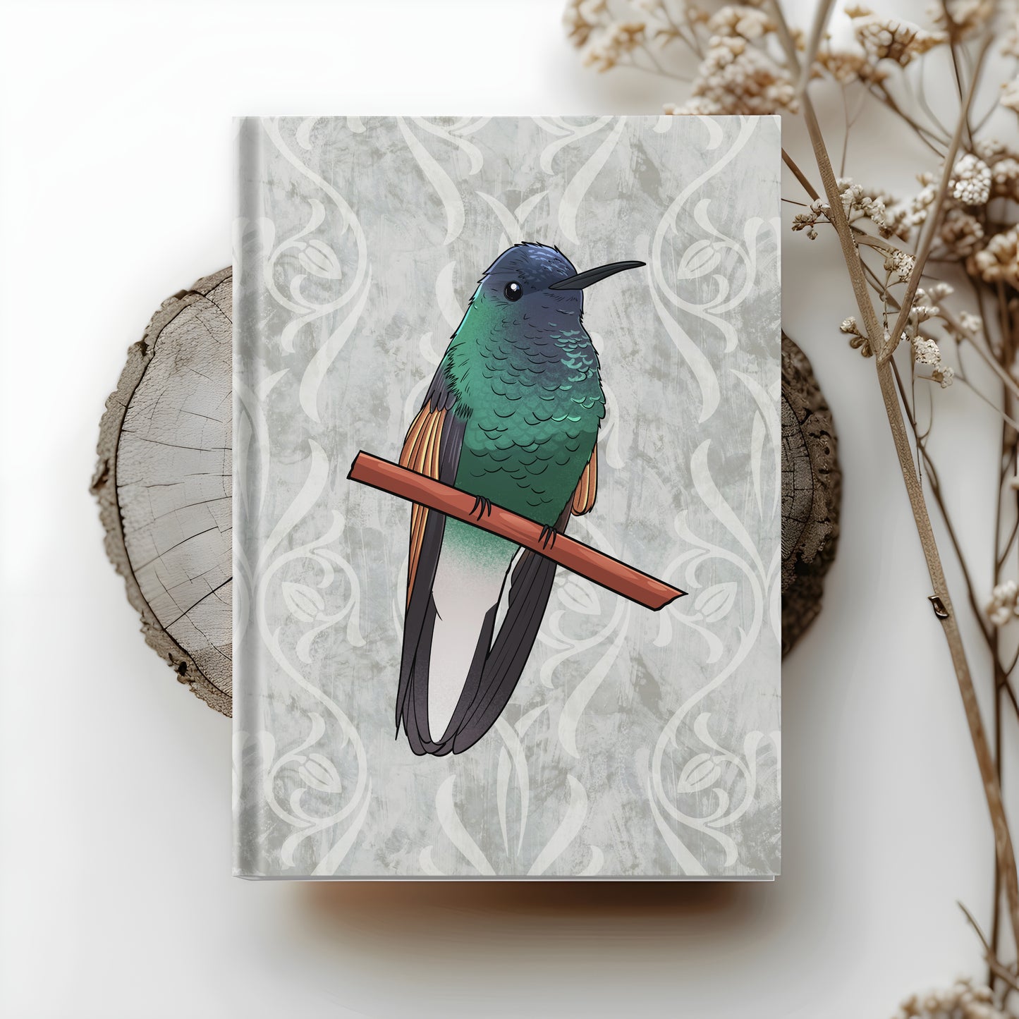 Blue-capped Hummingbird hardcover journal with wraparound hummingbird artwork