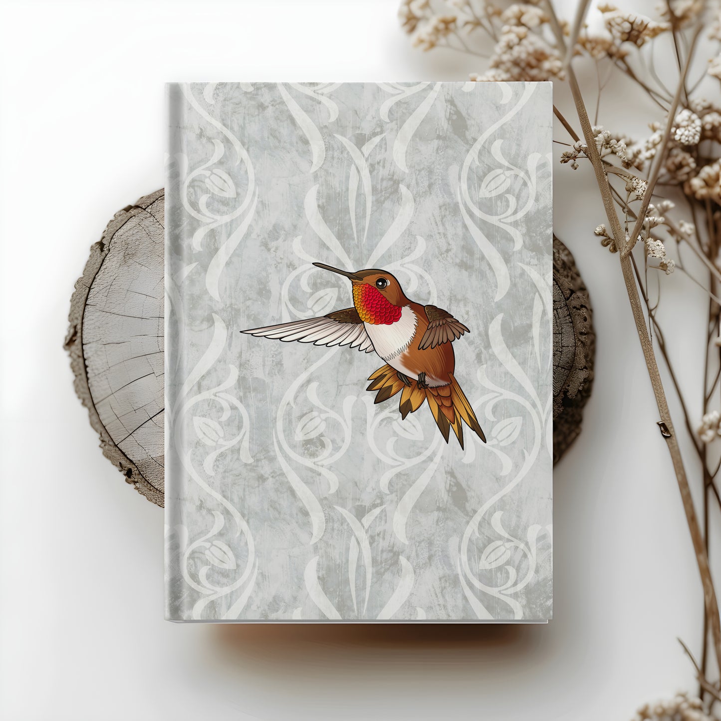Rufous Hummingbird hardcover journal with wraparound hummingbird artwork