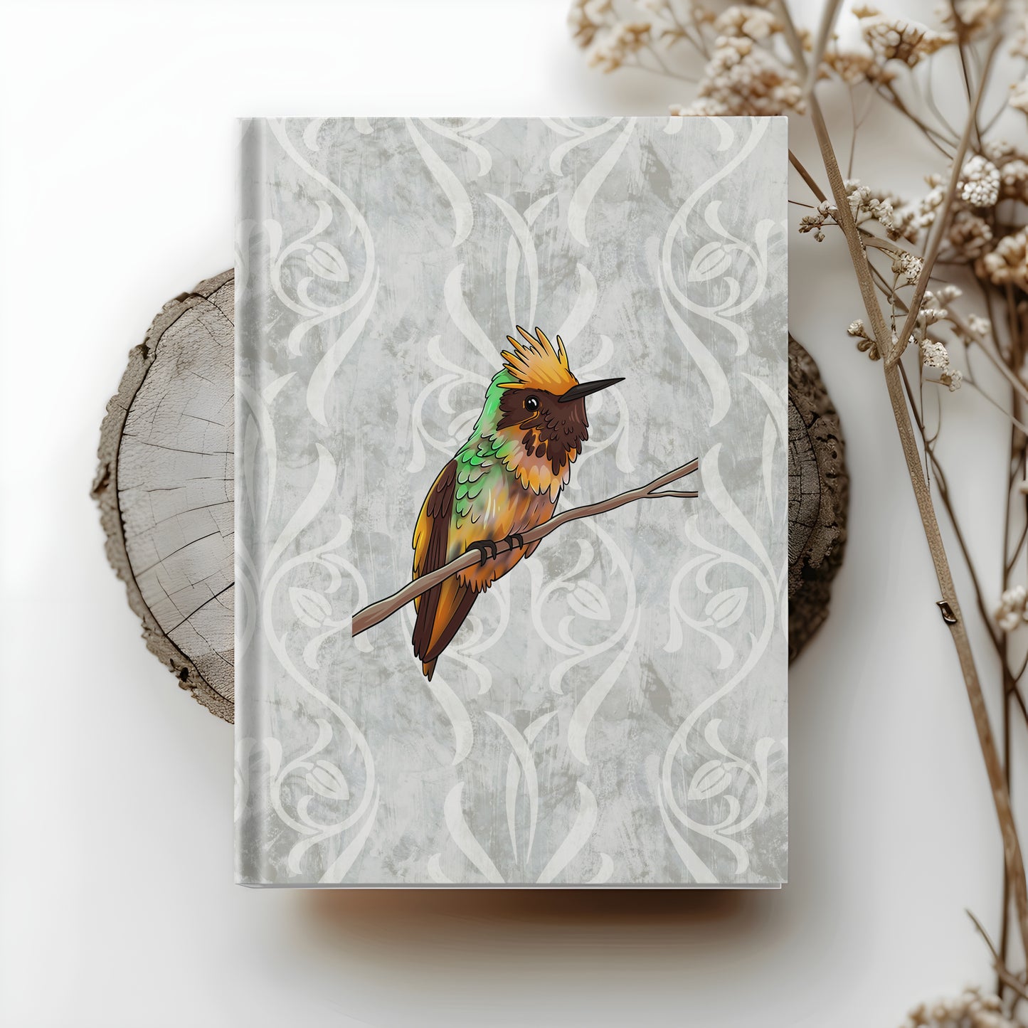 Short-crested Coquette hardcover journal with wraparound hummingbird artwork