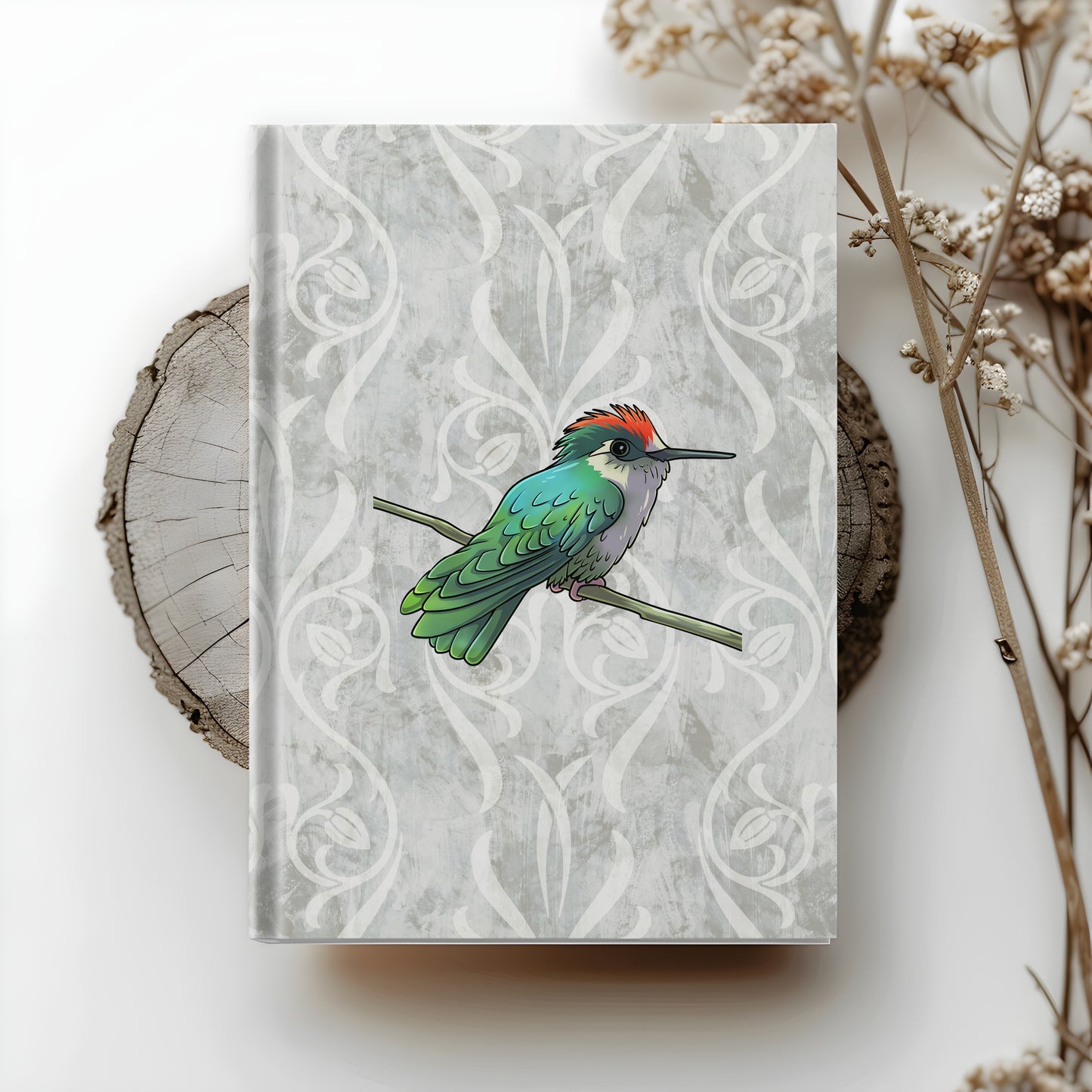 Tolima Blossomcrown hardcover journal with wraparound hummingbird artwork