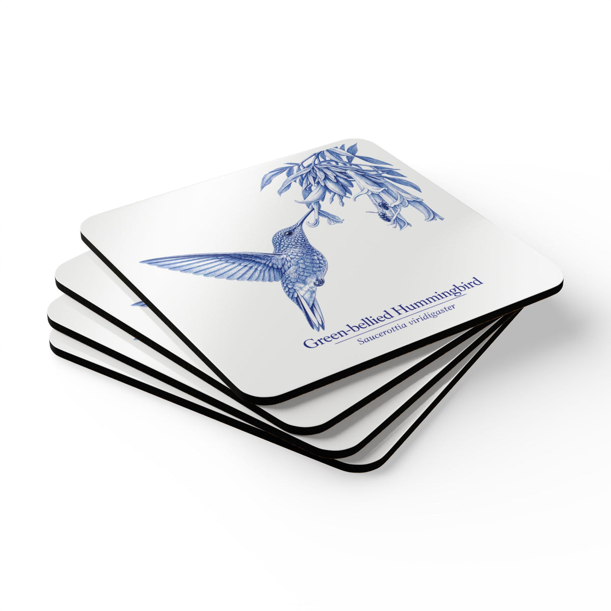 Green-bellied Hummingbird Blue Melft Cork Coaster Set