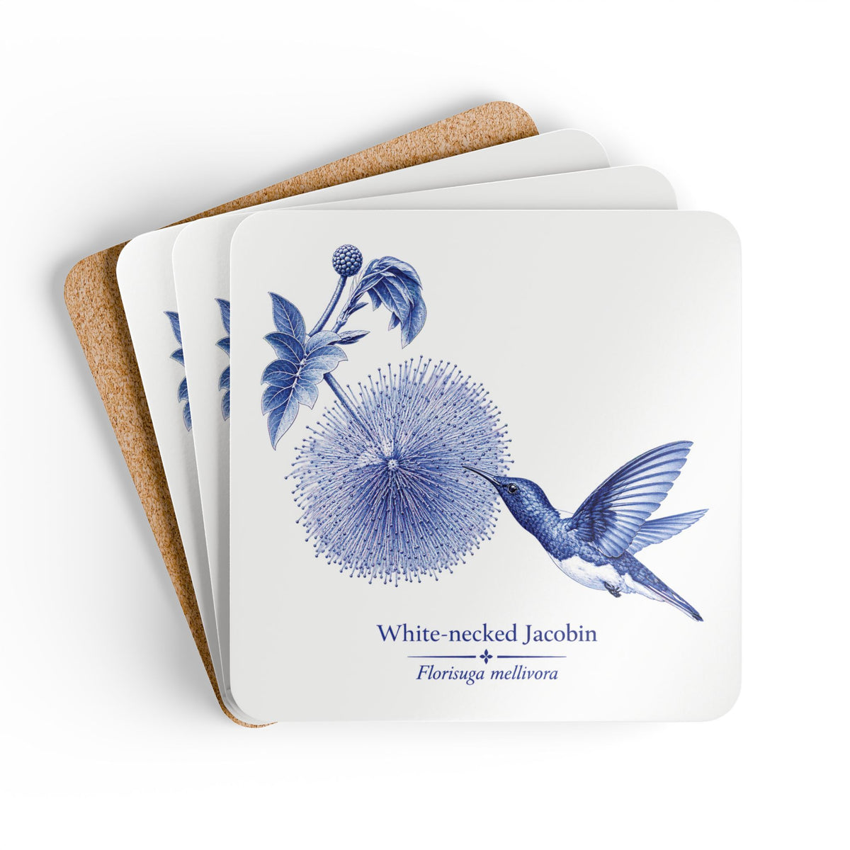 White-necked Jacobin Blue Melft Cork Coaster Set