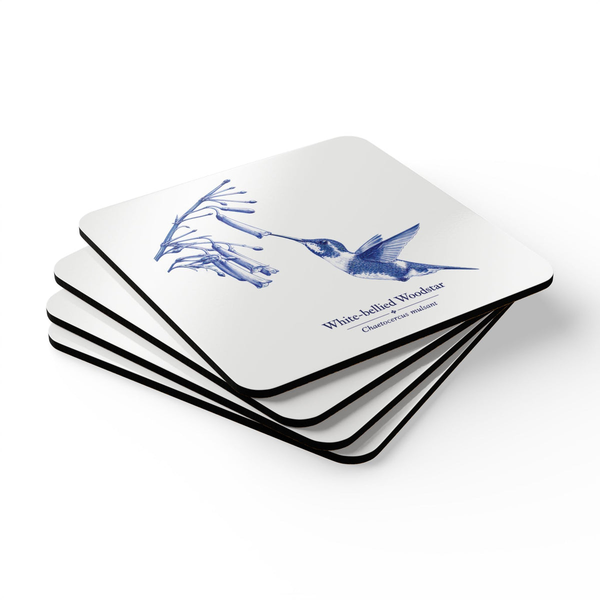 White-bellied Woodstar Blue Delft Cork Coaster Set