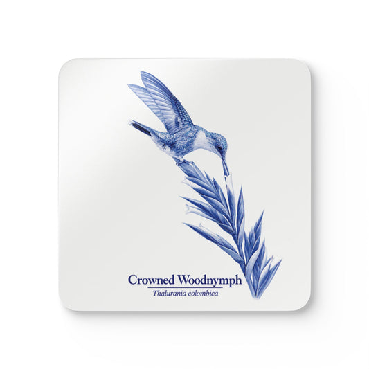 Crowned Woodnymph Blue Cork Coaster Set