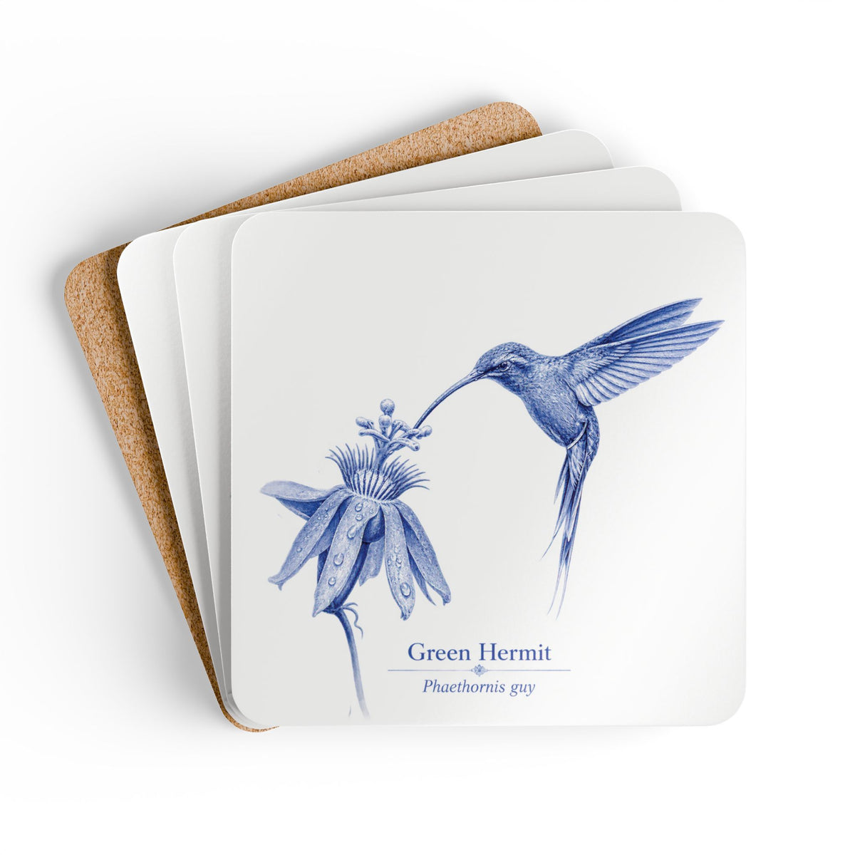 Green Hermit Blue Delft Cork Coaster Set