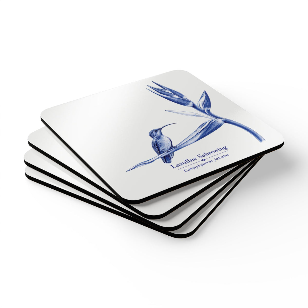 Lazuline Sabrewing Blue Delft Cork Coaster Set