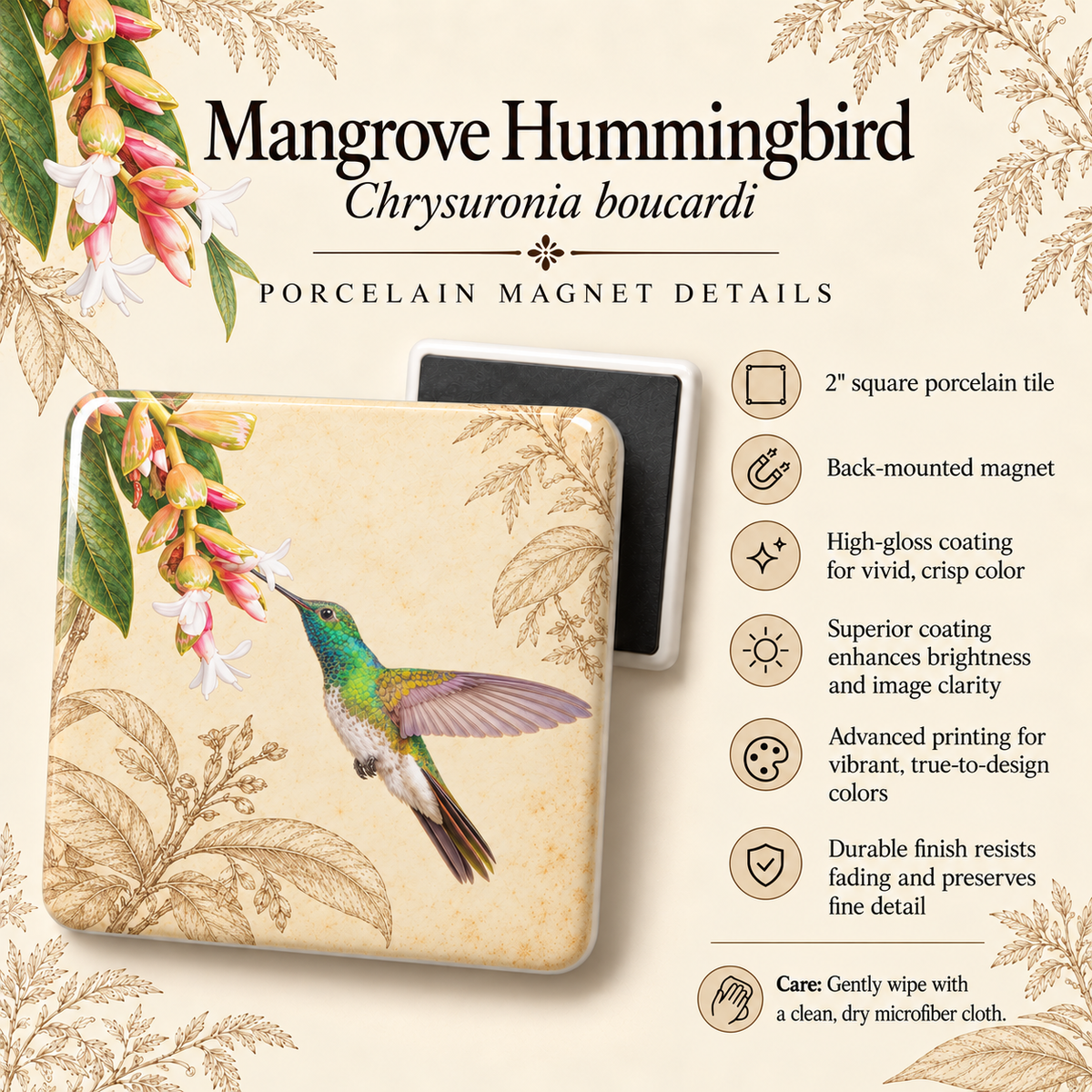 Mangrove Hummingbird Porcelain Magnet