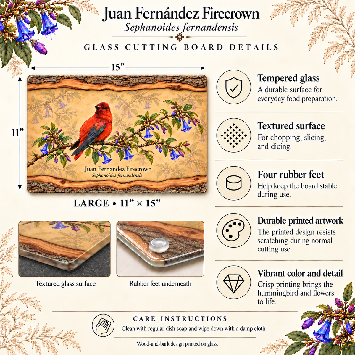 Juan Fernández Firecrown Glass Cutting Board with Juan Bueno Tree