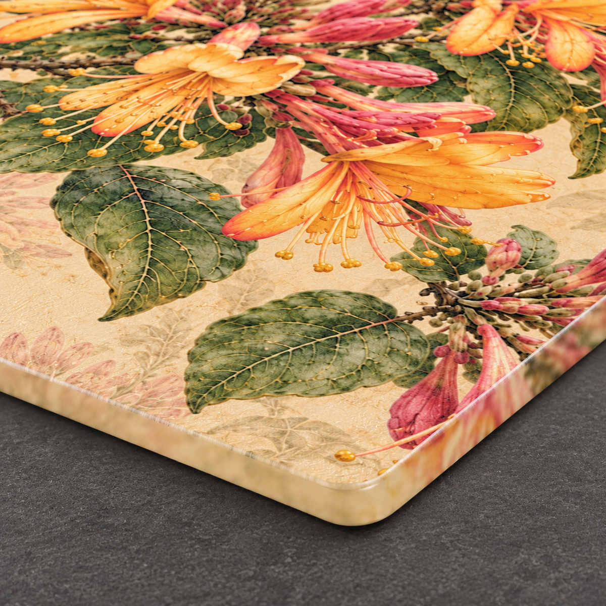 Allen's Hummingbird Glass Cutting Board, Honeysuckle and Coast Live Oak