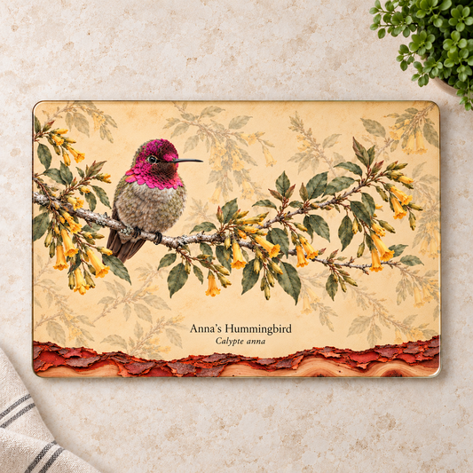 Anna's Hummingbird Glass Cutting Board, Tree Tobacco and Pacific Madrone