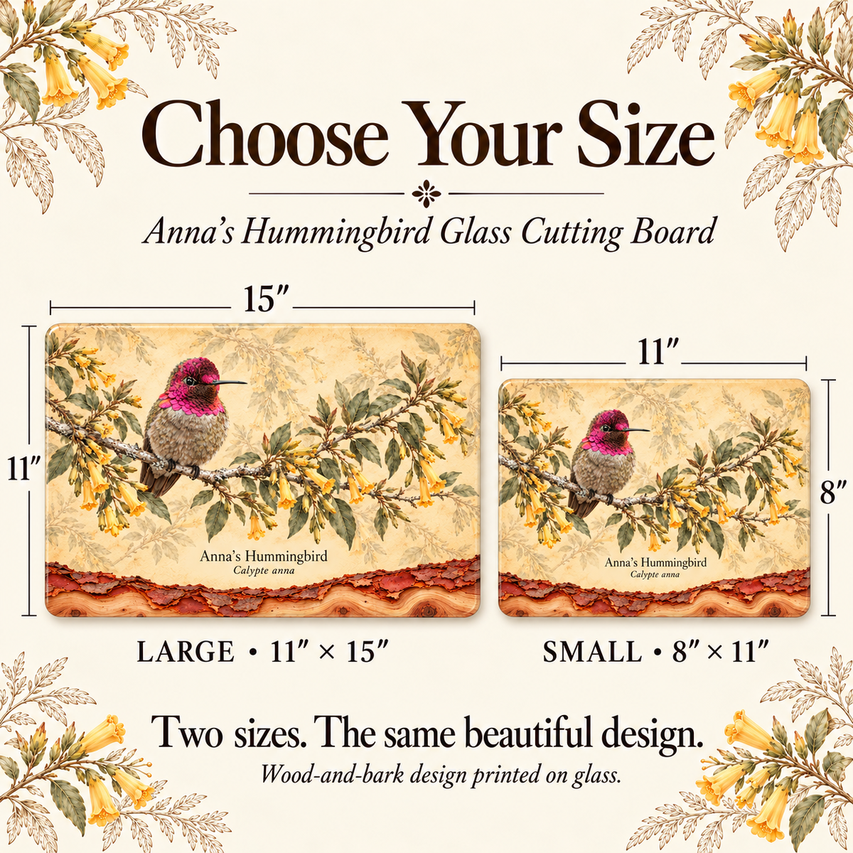 Anna's Hummingbird Glass Cutting Board, Tree Tobacco and Pacific Madro ...