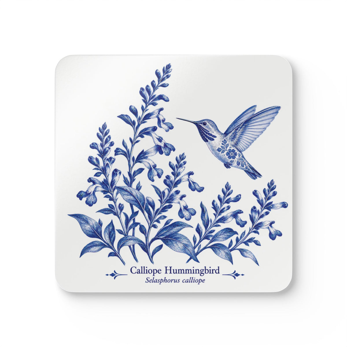 Calliope Hummingbird Blue Delft Cork Coaster Set