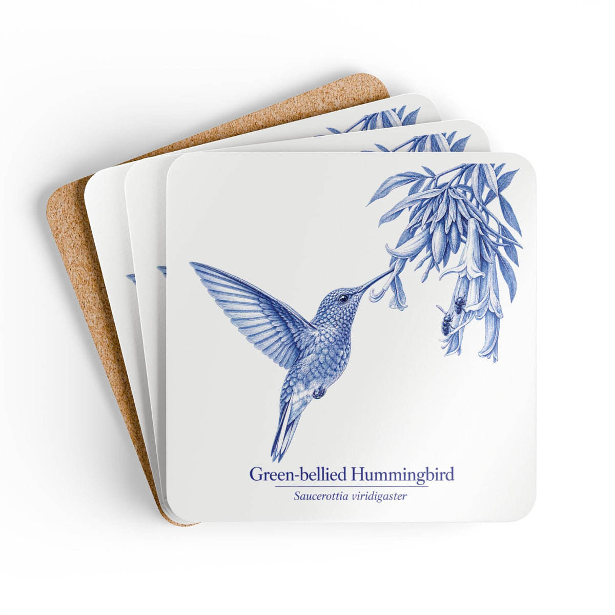 Green-bellied Hummingbird Blue Melft Cork Coaster Set