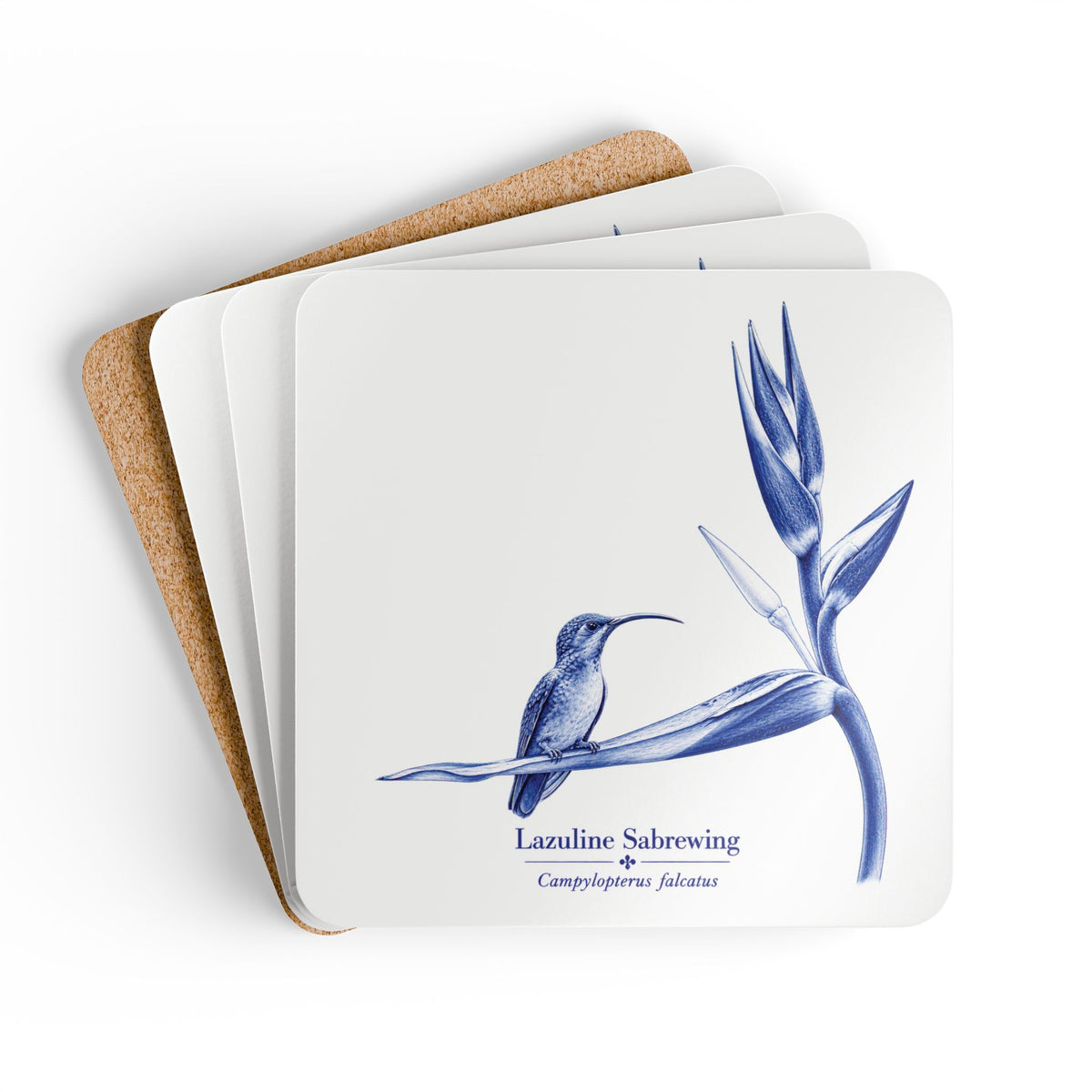 Lazuline Sabrewing Blue Delft Cork Coaster Set