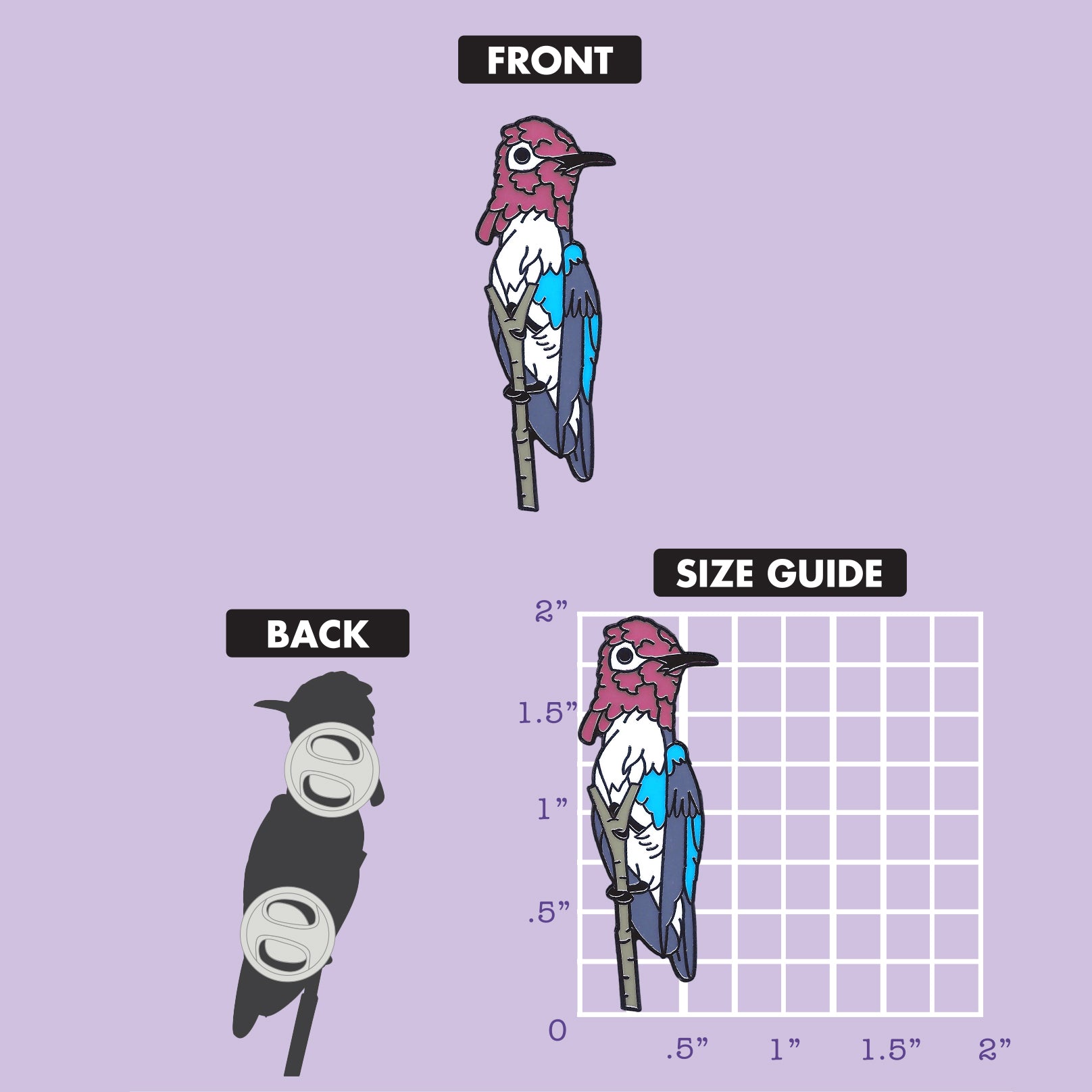 Bee Hummingbird enamel pin size chart