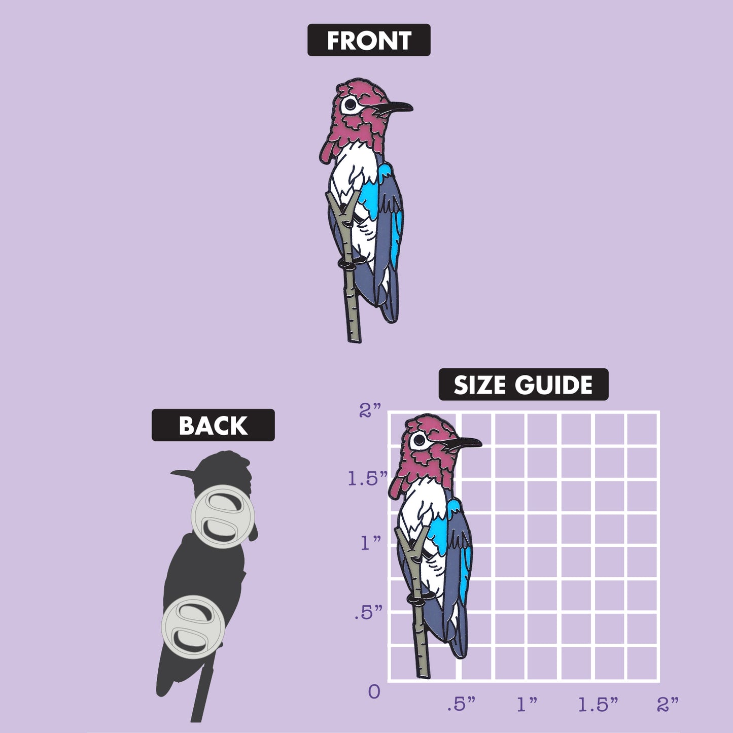 Bee Hummingbird enamel pin size chart