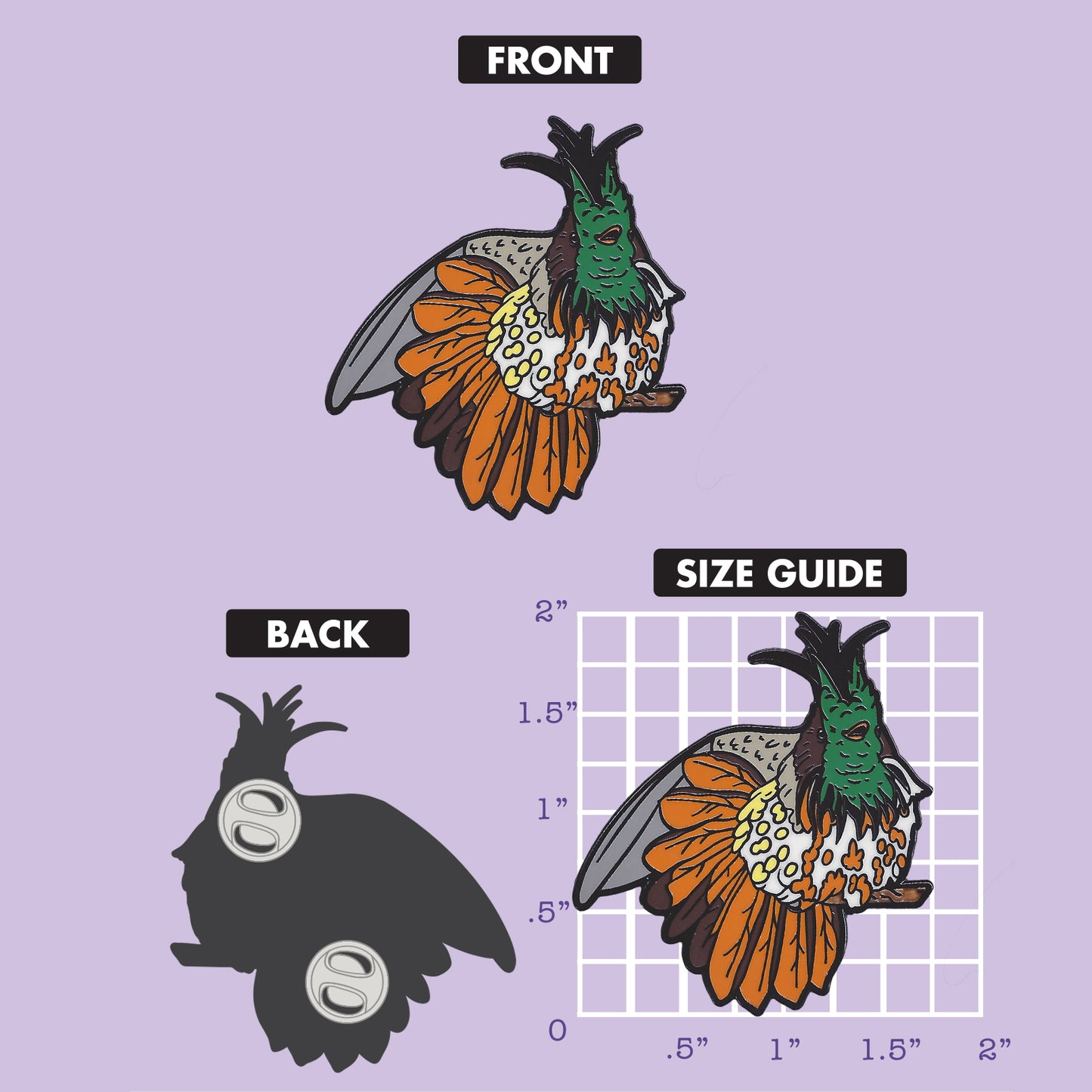 Black-crested Coquette pin size guide