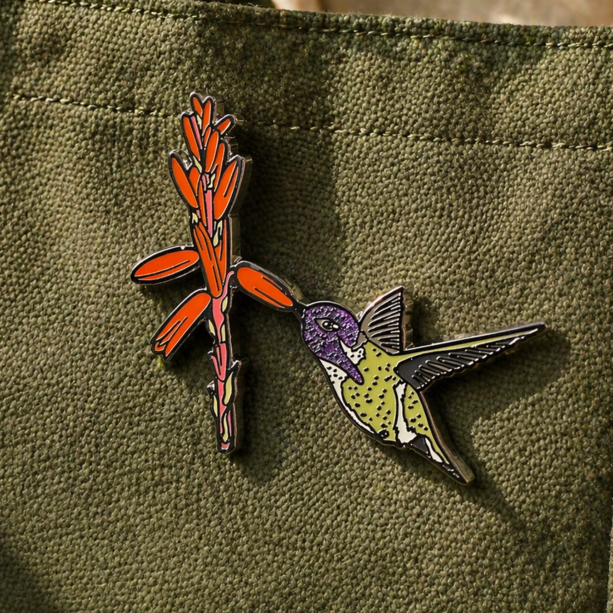 Costa Hummingbird glitter enamel pin