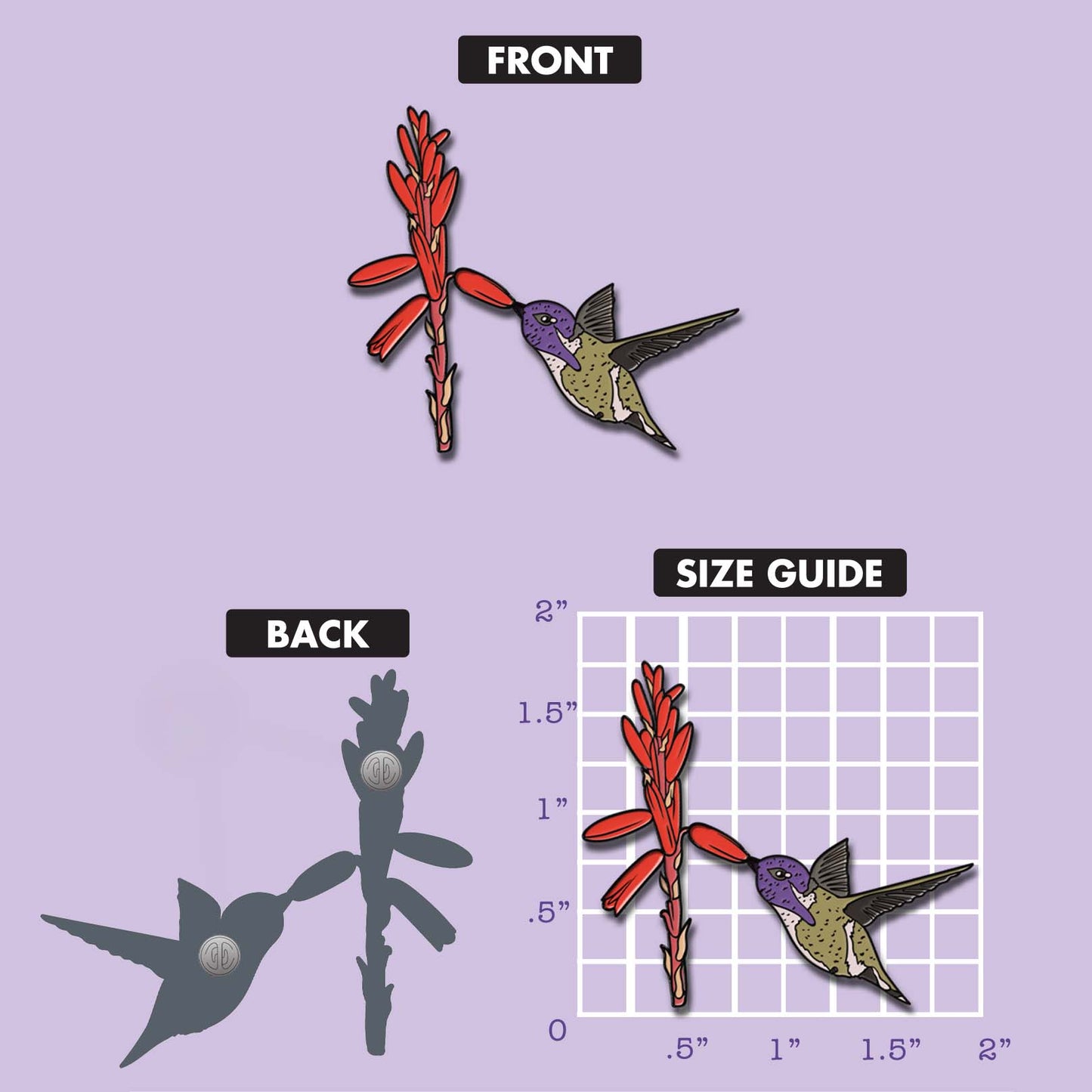 Costa Hummingbird pin size chart