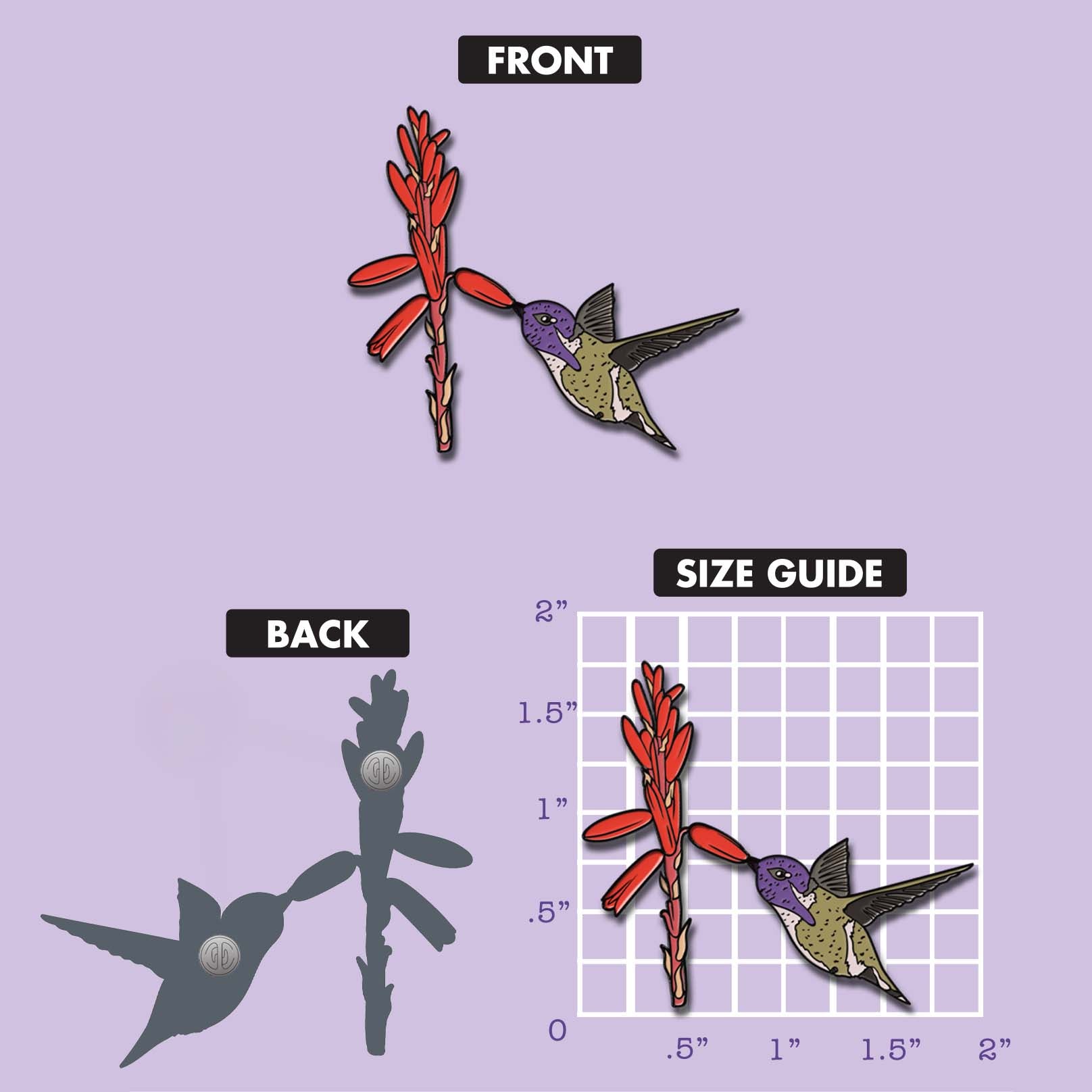 Costa Hummingbird pin size chart