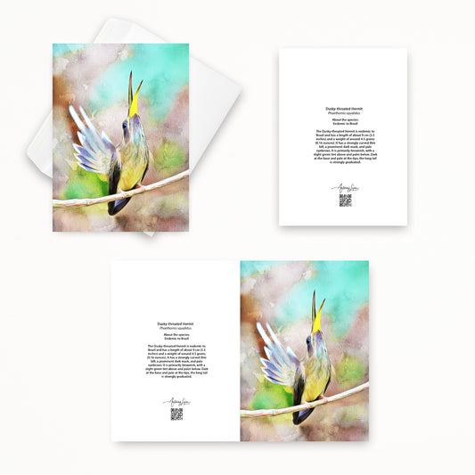 Dusky-throated Hermit and bee 5x7 note card featuring Anthony Lujan photography