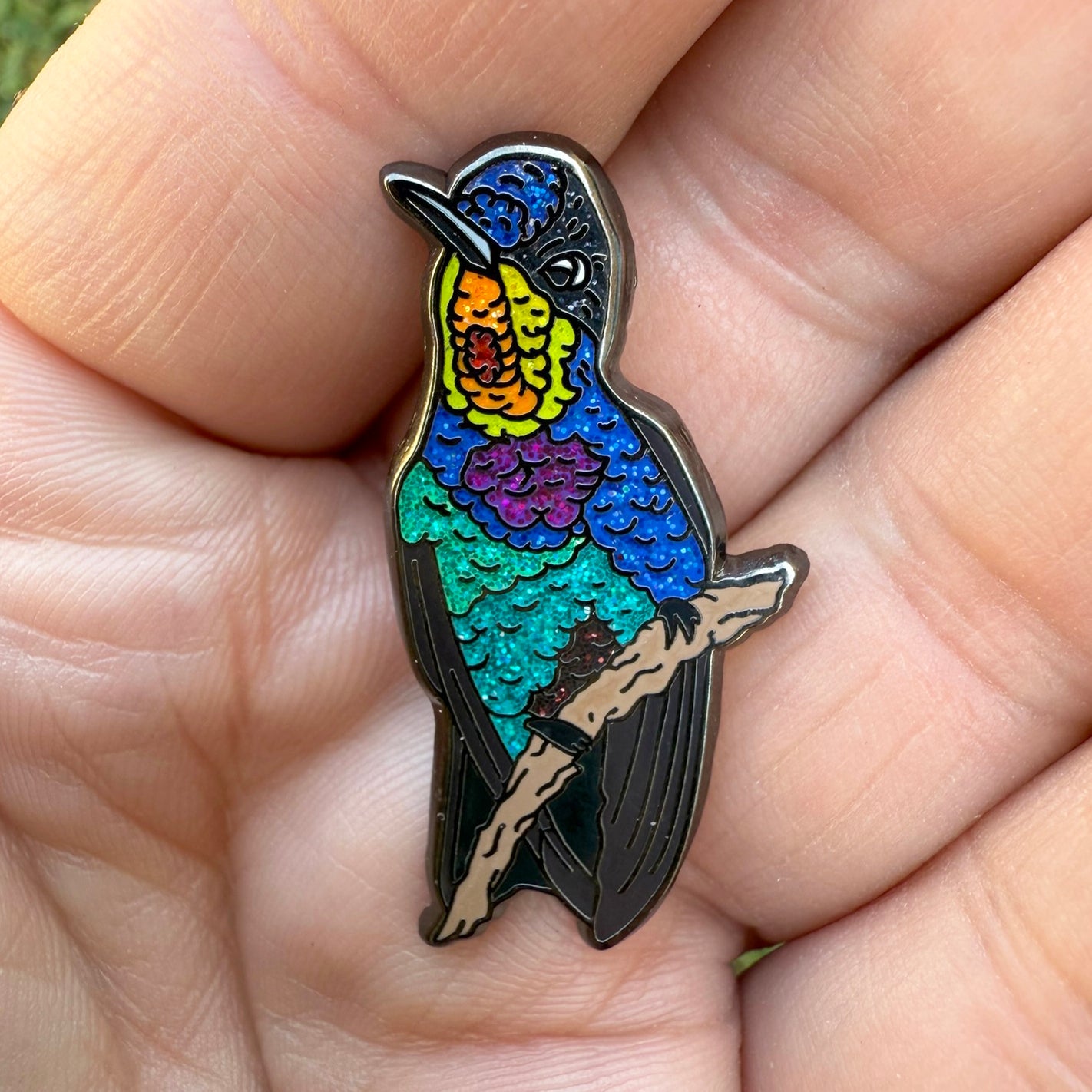 Fiery-throated Hummingbird glitter enamel pin example image