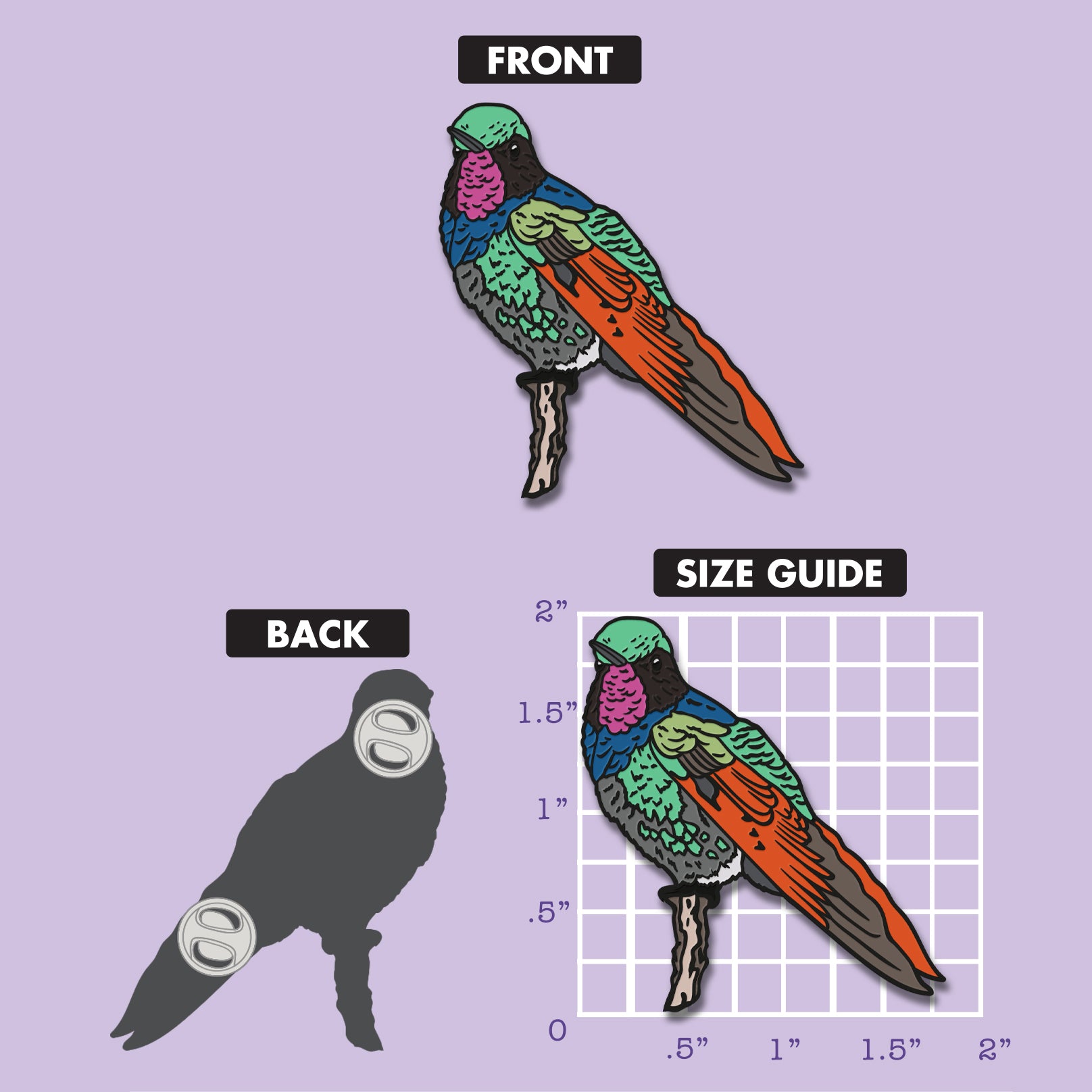 Garnet-throated Hummingbird pin size chart