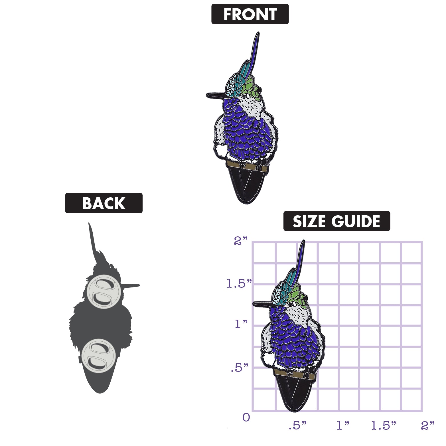 Green-crowned Plovercrest pin artwork proof