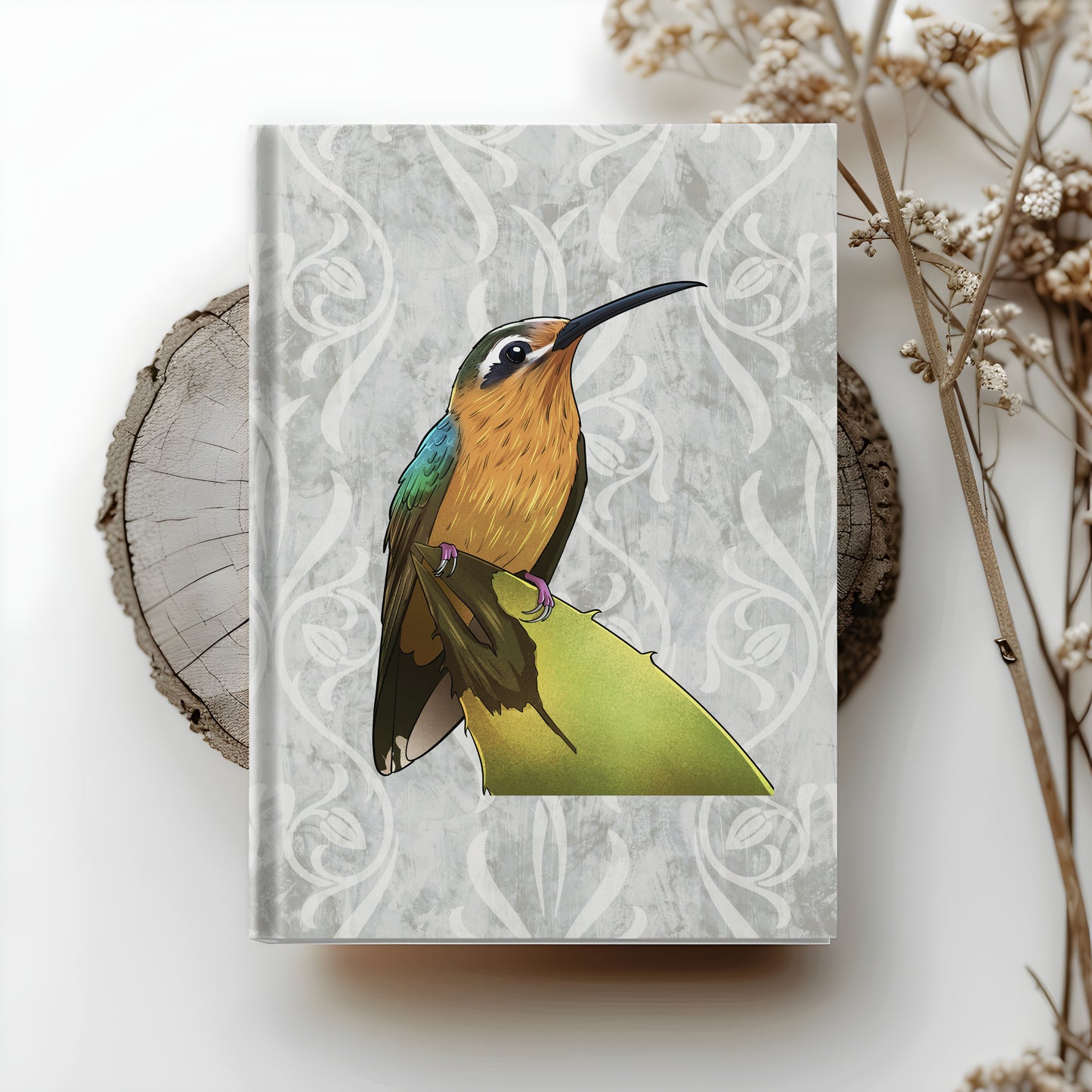 Hook-billed Hermit hardcover journal with wraparound hummingbird artwork