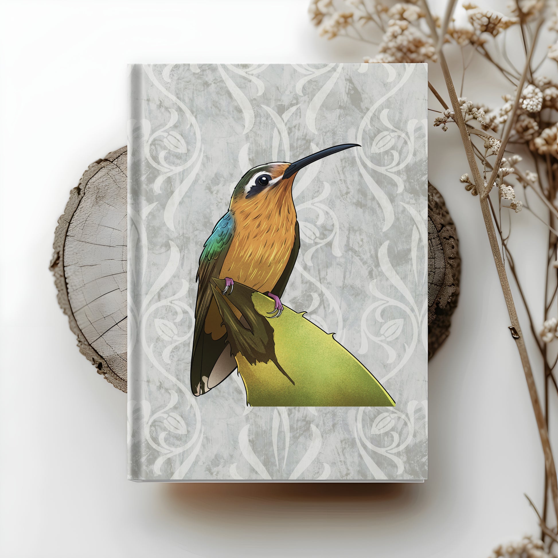 Hook-billed Hermit hardcover journal with wraparound hummingbird artwork