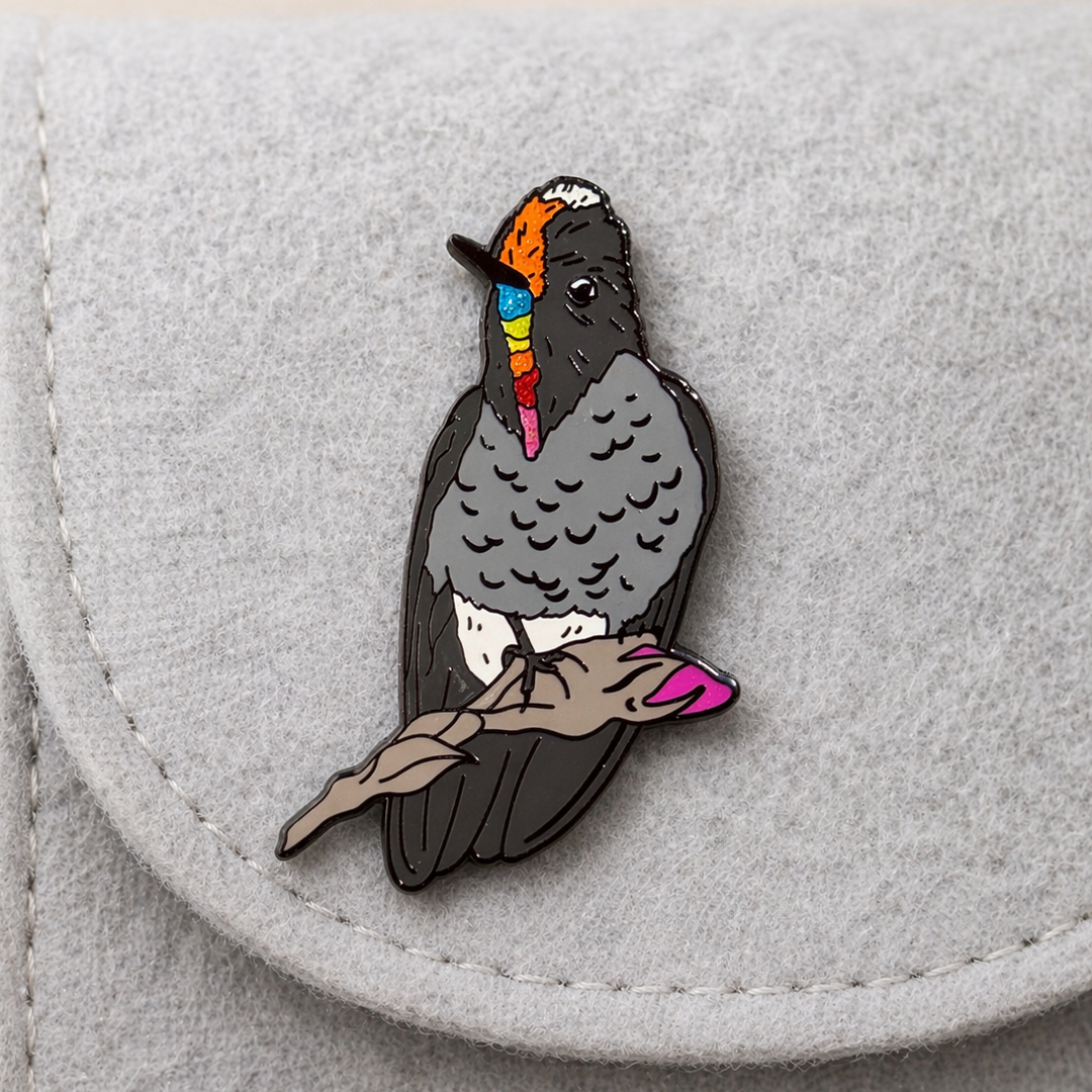 Rainbow-bearded Thornbill glitter enamel pin