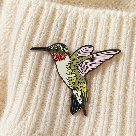 Ruby-throated Hummingbird glitter enamel pin by Anthony Lujan