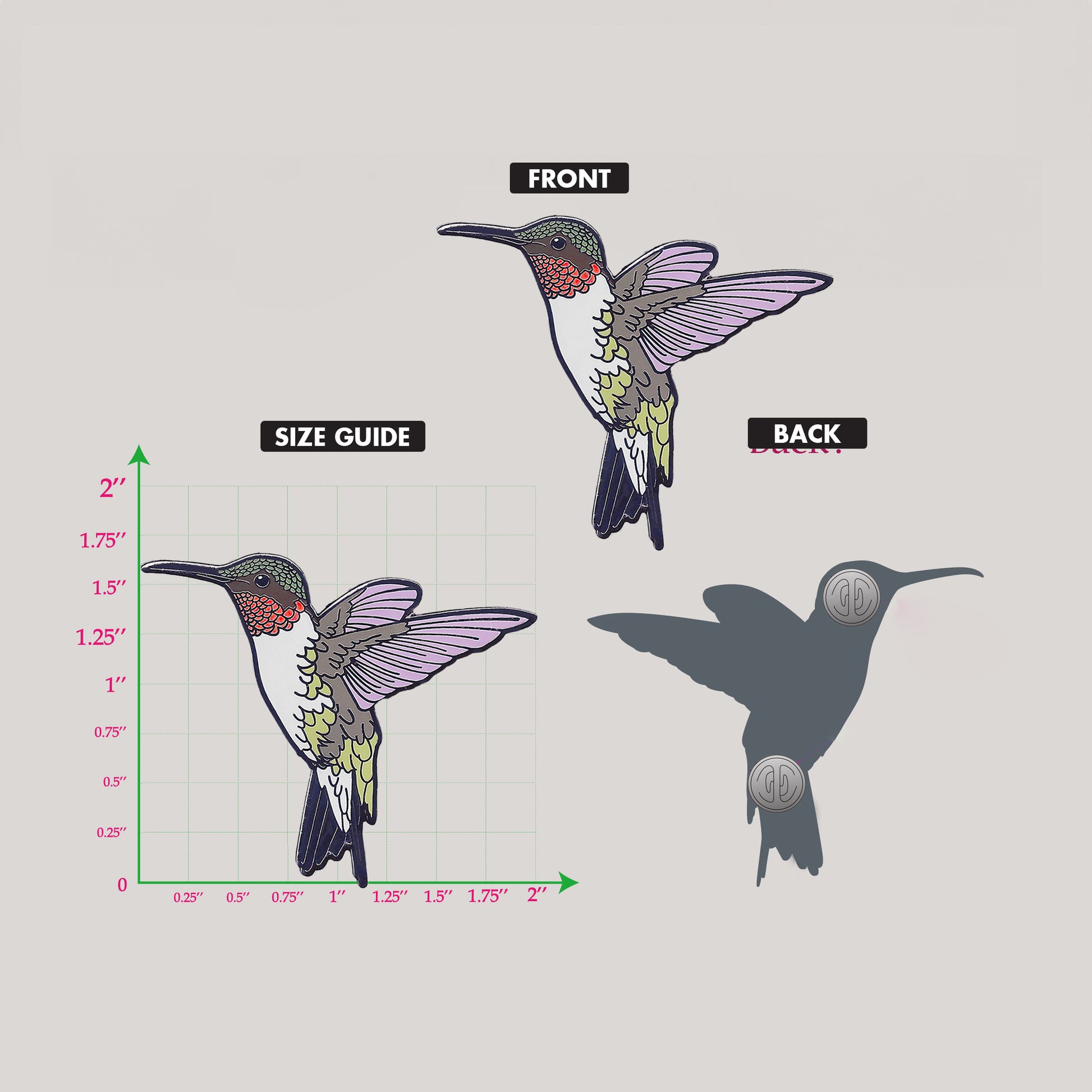 Ruby-throated Hummingbird enamel pin final proof artwork