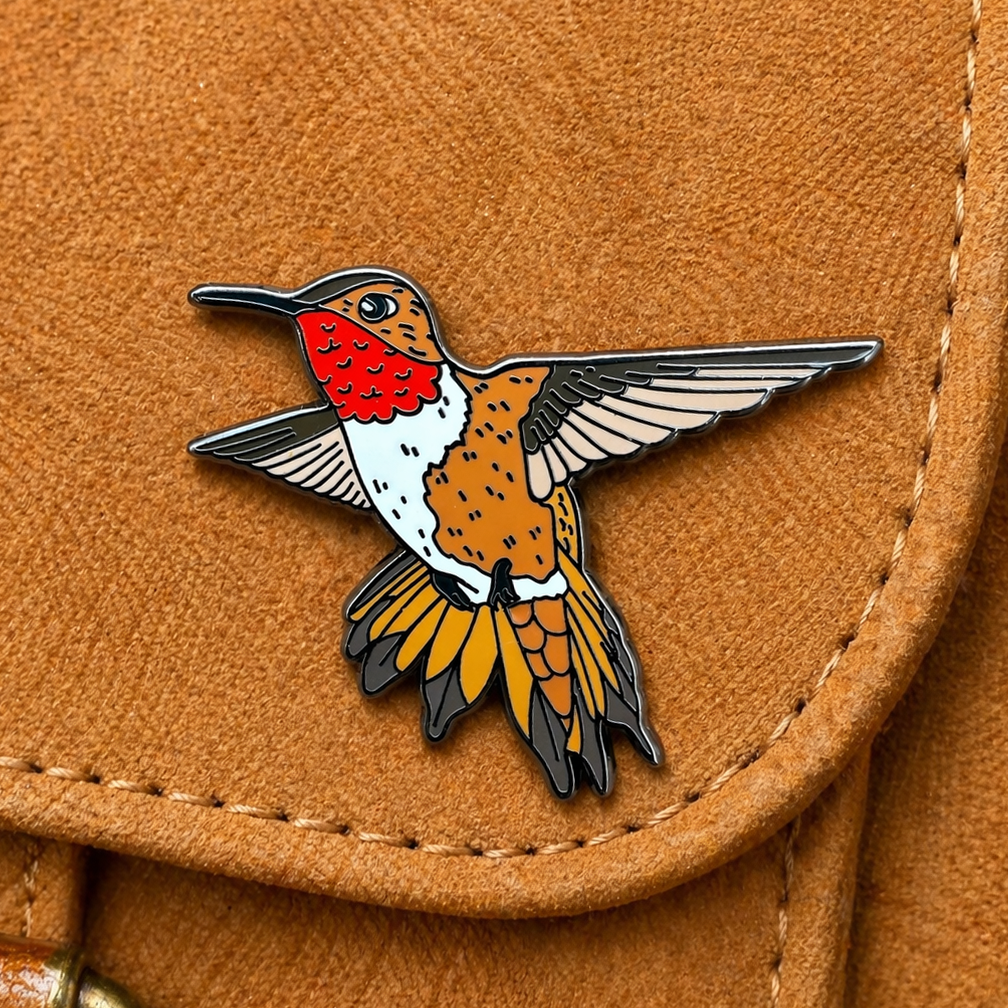 Rufous Hummingbird enamel pin by Anthony Lujan