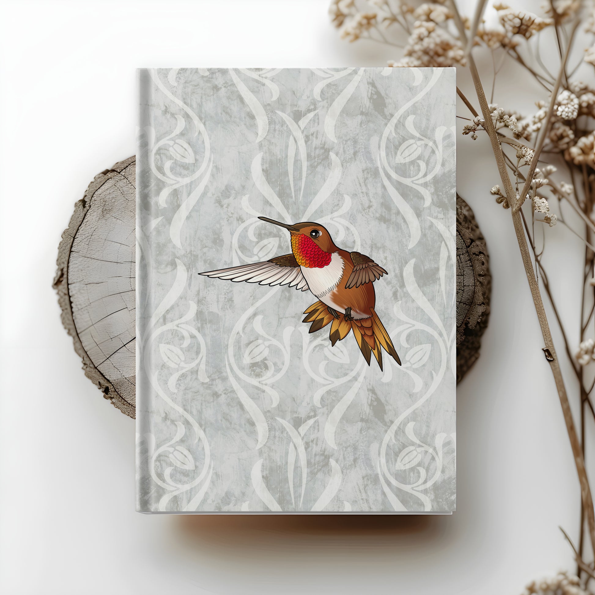 Rufous Hummingbird hardcover journal with wraparound hummingbird artwork