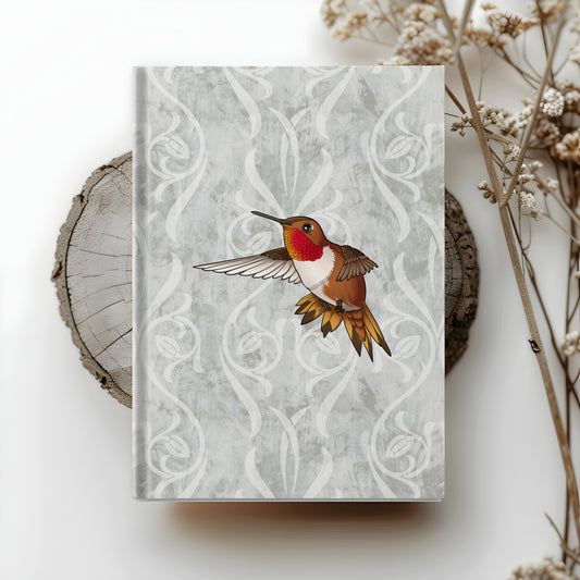 Rufous Hummingbird hardcover journal with wraparound hummingbird artwork