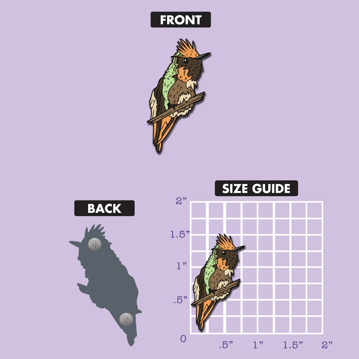 Short-crested Coquette pin size chart