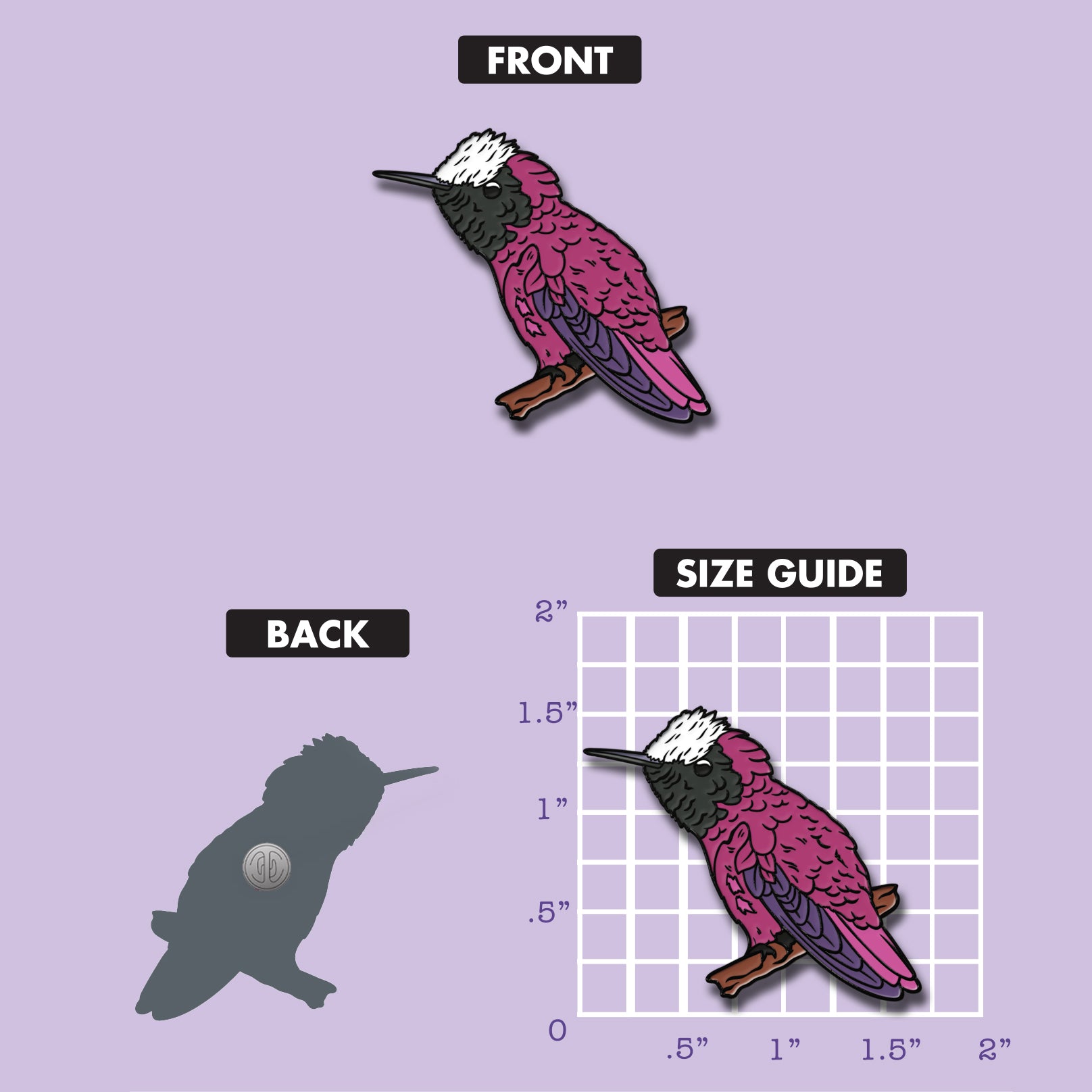 Snowcap Hummingbird pin size guide