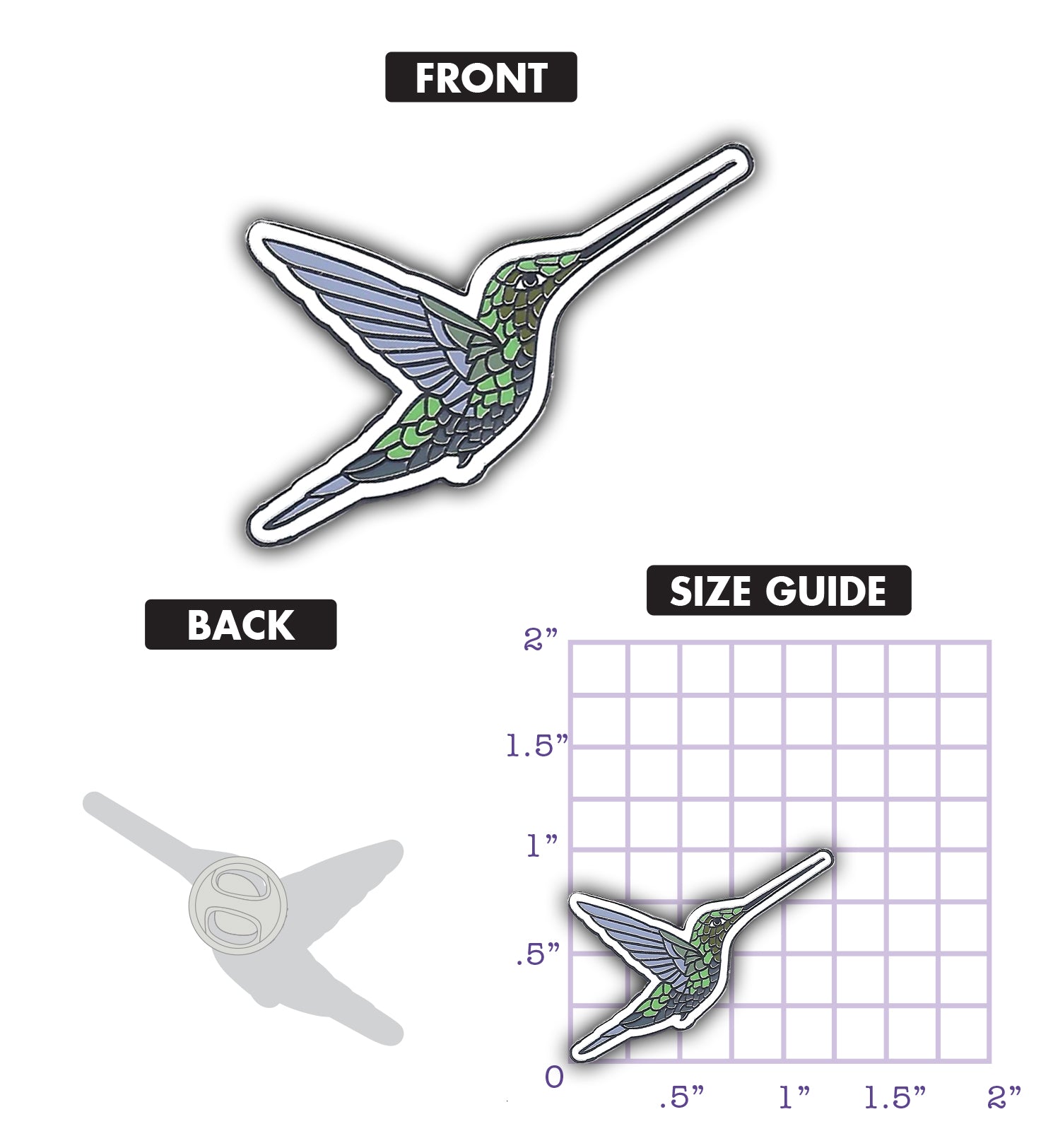 Sword-billed Hummingbird enamel pin front and back size image