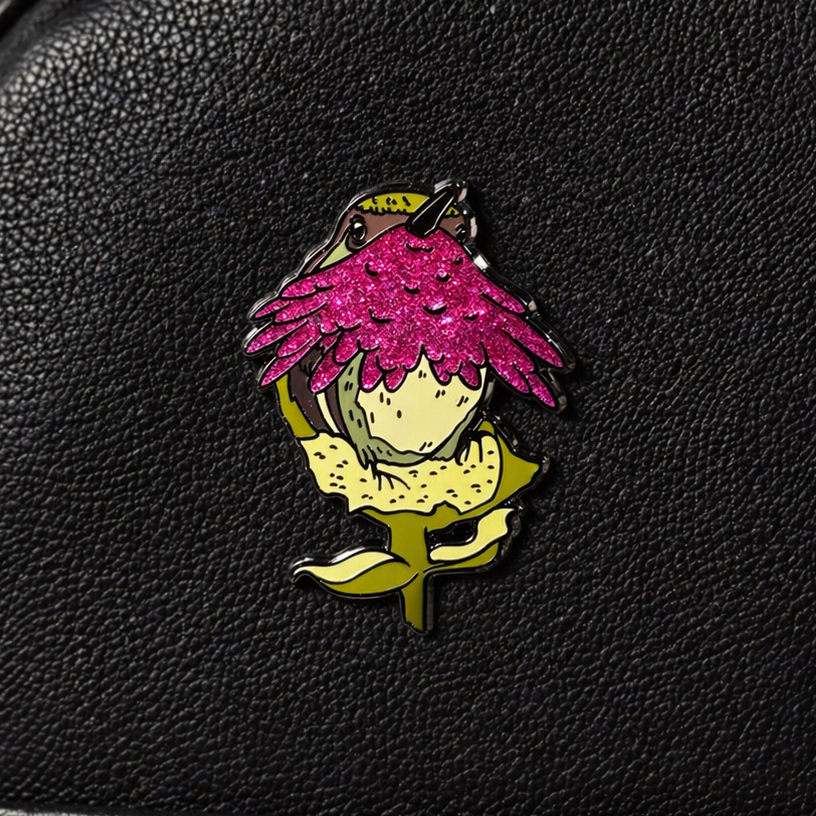 Wine-throated Hummingbird glitter enamel pin