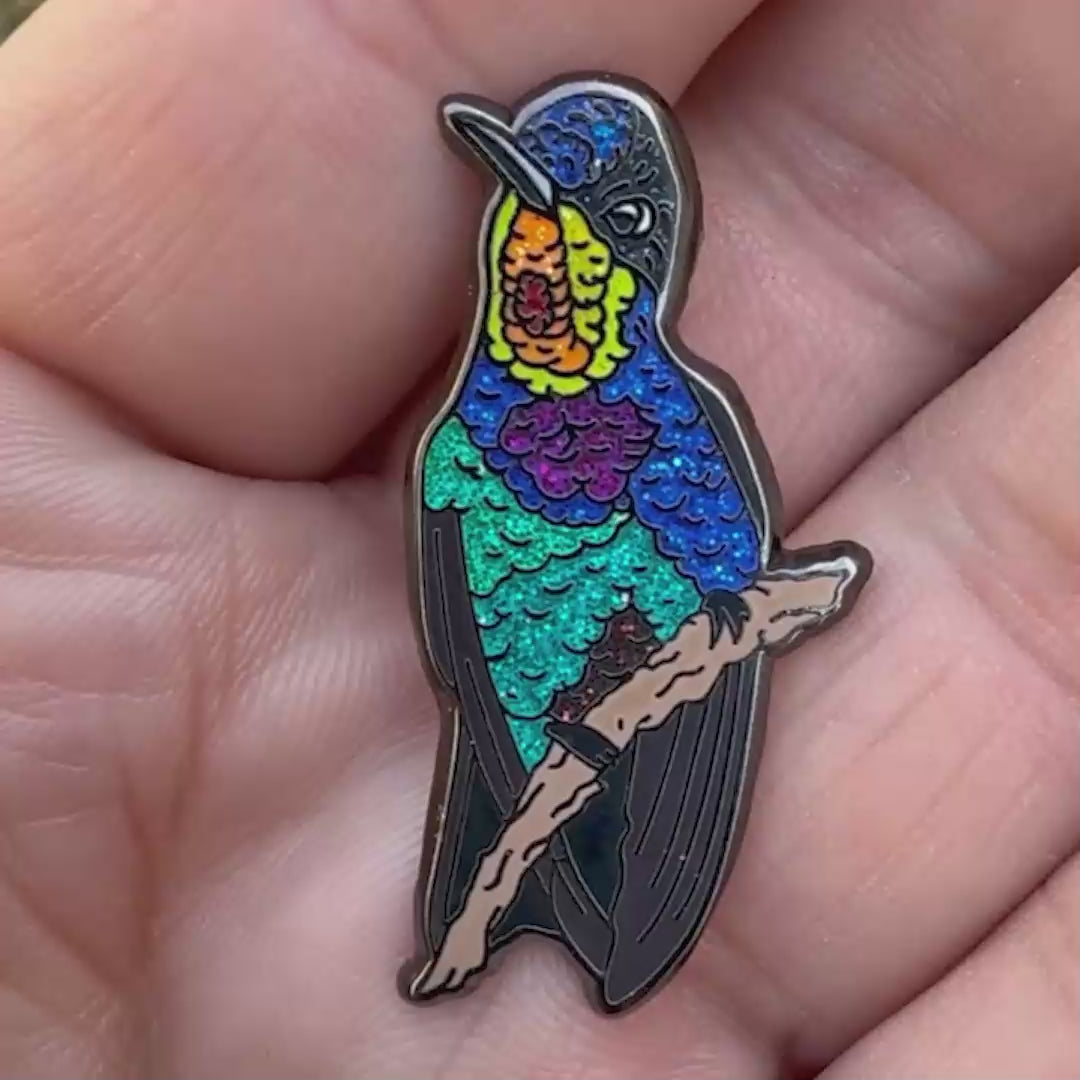 Fiery-throated Hummingbird enamel pin video
